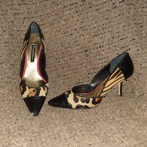 BEVERLY FELDMAN-Hair Calf Leopard/Tiger-Black Snakeskin Toe/Heel-Sz 10-Near Mint